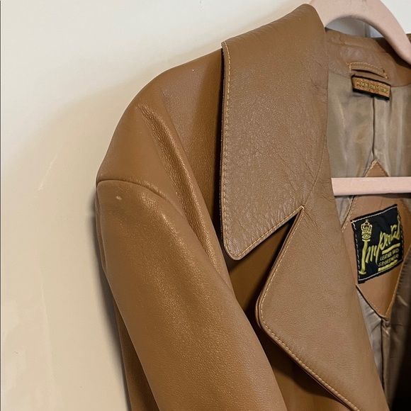 Vintage Tan Leather Jacket Lapel Collar Button Closure , Size 42/L - Picture 6 of 15